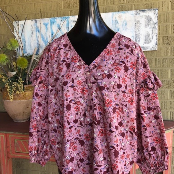 Women's Free Assembly Rose Floral Print Top / Blouse Size L - Picture 15 of 16